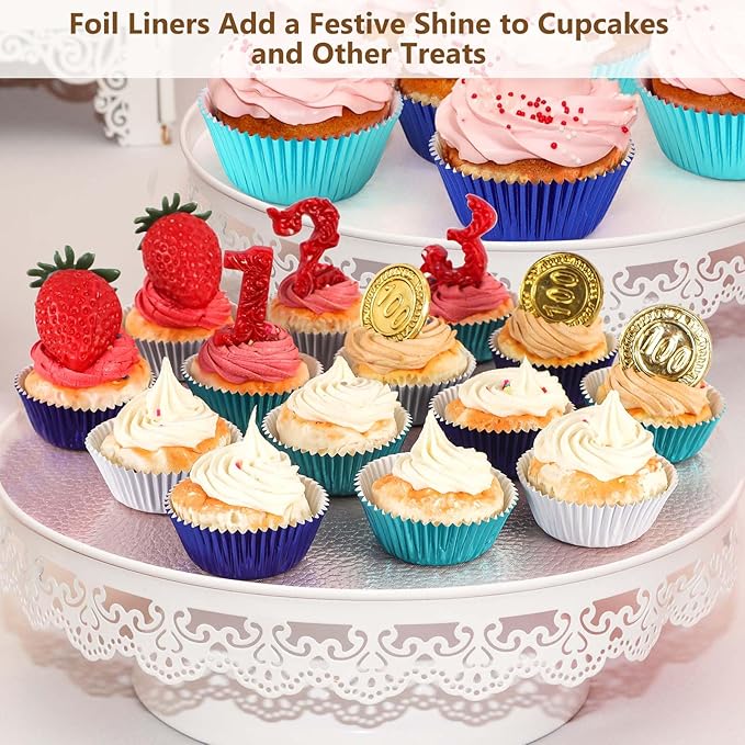 Gifbera Mini Foil Cupcake Liners Metallic Wrappers Muffin Baking Cups 300 Count, Navy Blue