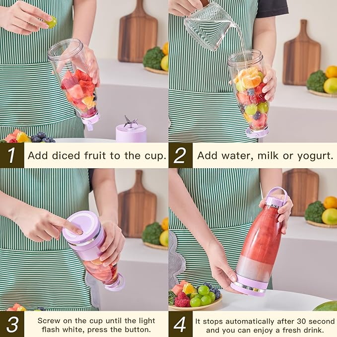 Smoothie Blender Personal Size Juicer 17oz Big Capacity USB-C Rechargeable (Dark Green)