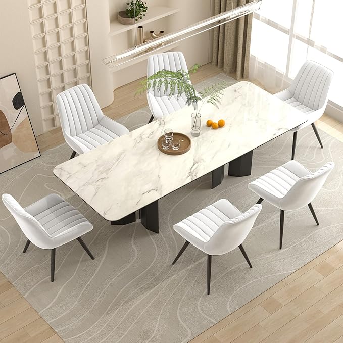 Nalupatio Modern Dining Chairs Set of 4, Comfy Dining Room Chairs with Thick Cushions, Upholstered Fabric Kitchen Side Chairs with Metal Legs, White
