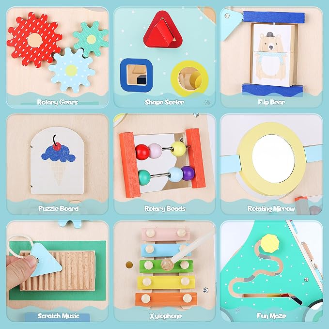 Asweets Wooden Baby Walker Push and Pull Learning Activity Walker Kids’ Activity Toy Multiple Activities Center Develops Motor Skills & Stimulates Creativity(Color)