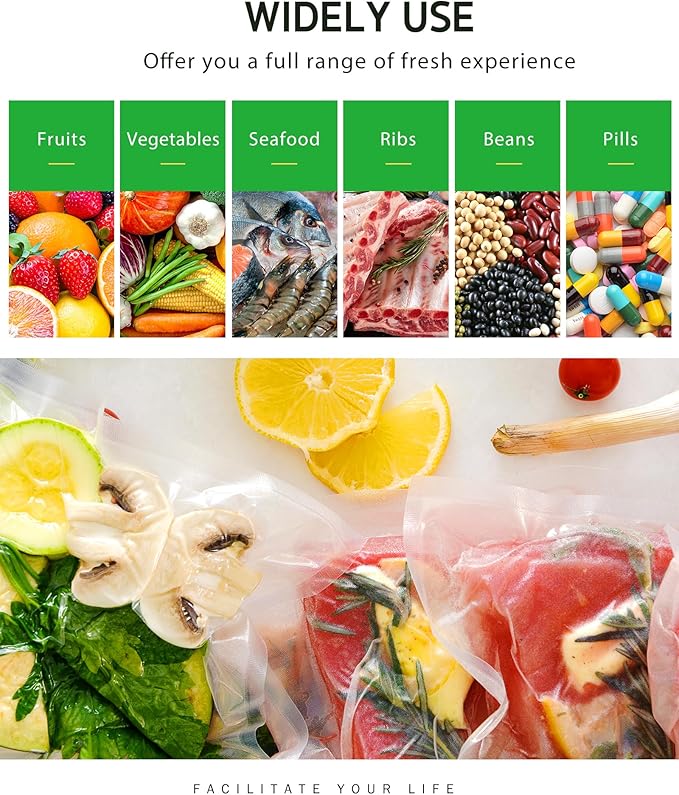 Syntus Vacuum Sealer Bags, 4 Pack 2 Roll 11" x 20' and 2 Roll 8" x 20' Commercial Grade BPA Free Bag Rolls, Food Vac Bags for Storage, Meal Prep or Sous Vide