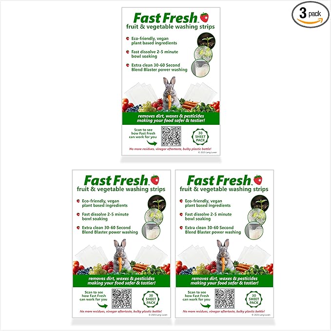 Fruit & Vegetable Washing Strips | Plant-Based, Food-Safe Produce Cleaner | Dissolvable Veggie Wash Removes Contaminants, Waxes & Dirt | All-Natural | Travel | 3 Packs of 30