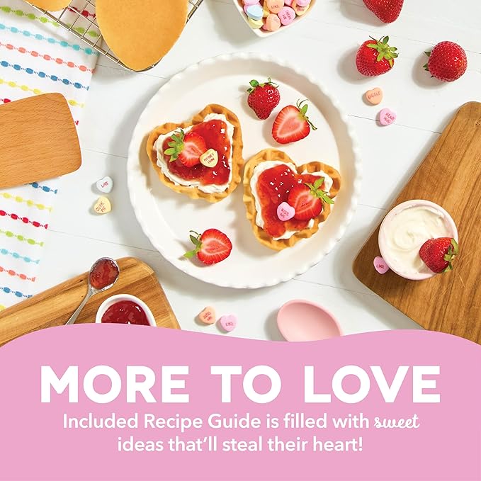 Dash & Sweethearts® Mini Waffle Maker- Mini Machine for Creative Homemade Treats - Nonstick Iron with Unique Print Design - Stylish Waffle Machine - XOXO Pink