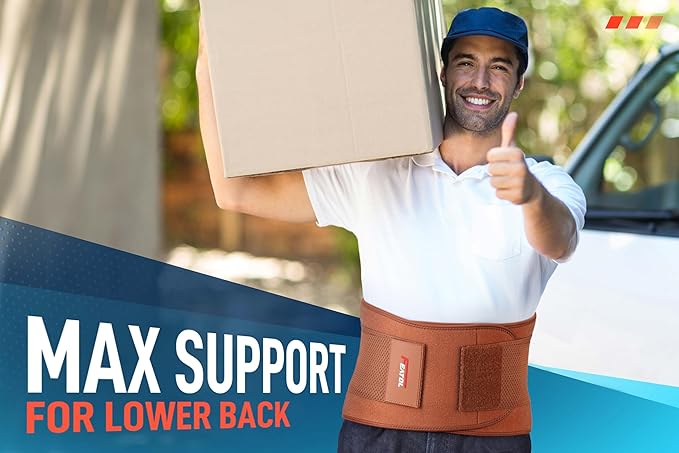 FEATOL Back Brace for Lower Back Pain, Breathable Back Support Belt for Women & Men with Lumbar Pad, Lumbar Support Belt for Heavy Lifting & Work, Scoliosis, Brown, 4XL (Circumference:63-68")