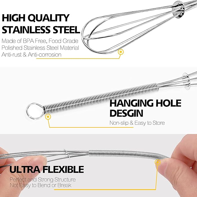 Anaeat 6 Pack Small Wire Whisks, Portable Stainless Steel Kitchen Tiny Whisk & Egg Beater with Thick Wire - Sturdy Mini Mixing Balloon for Cooking, Blending, Whiping, Beating and Stirring (6")