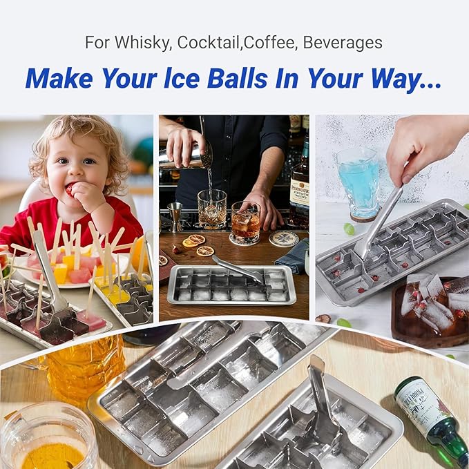 2 Pcak 18-Slot Ice Cube Trays Stainless Steel - Professional Heavy Duty Metal Icecube Mold, Non-Toxic Freezer Tray with Lever Release, Bar & Kitchen Use, Send Goods from Local Warehouse