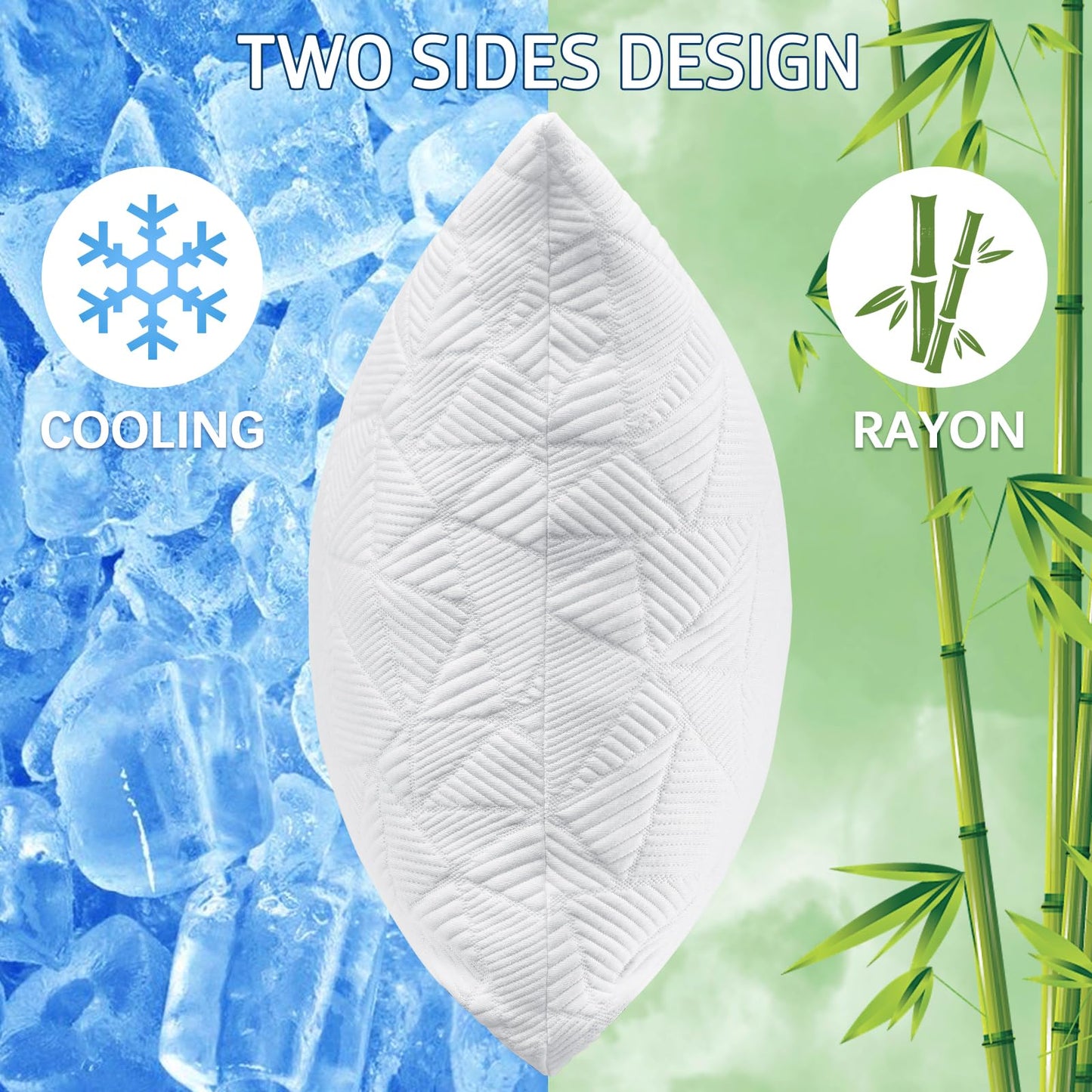 BETU Cooling Standard Pillow, Shredded Memory Foam Cool Pillow for Hot Sleepers, Adjustable Gel Firm Soft Support Bed Pillows Perfect for Back Neck Pain and Side Sleeping with Pillow Case Cover, White