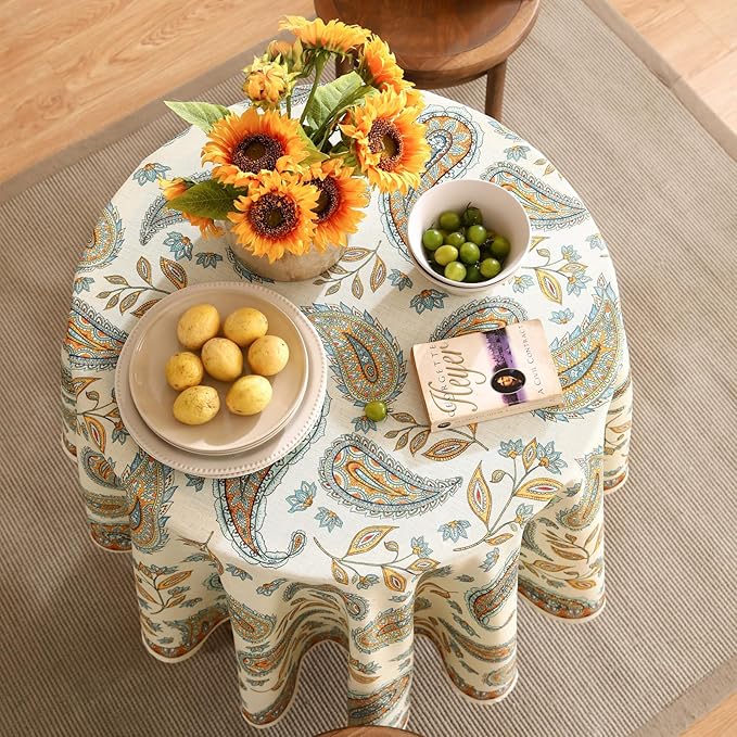 patdrea Designer Vintage French Small Table Cloth for Round Table,Italian Floral Tablecloth,Home Cover Fall Dacorative for Kitchen,Dining,Christmas,Thanksgiving,Tea Party,Diameter 55"-Lysaniya