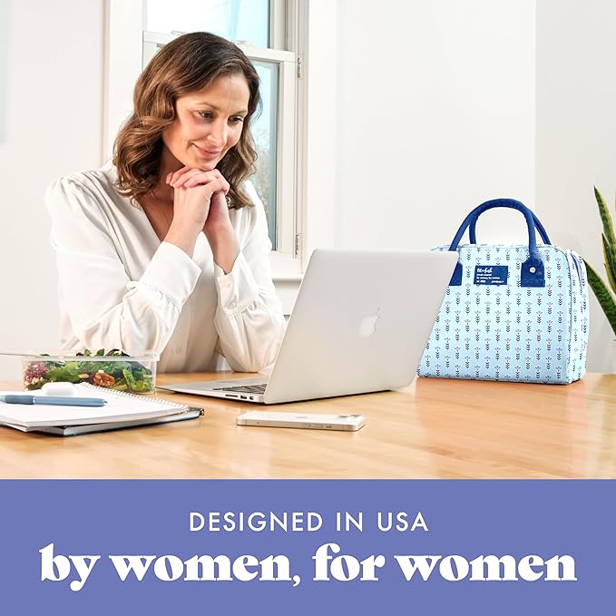 Fit & Fresh Bloomington Lunch Bag for Women - Insulated Large Lunch Box for Work with Containers, Leak-Resistant, Stain-Resistant, Zipper Closure, Tiny Blue Flowers