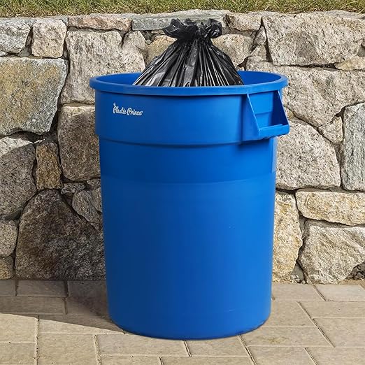 PLASTIC PRINCE 32 Gallon Round Trash Can Container with Lid Blue Plastic Commercial Garbage Bin for Home Garage Restaurants Warehouses