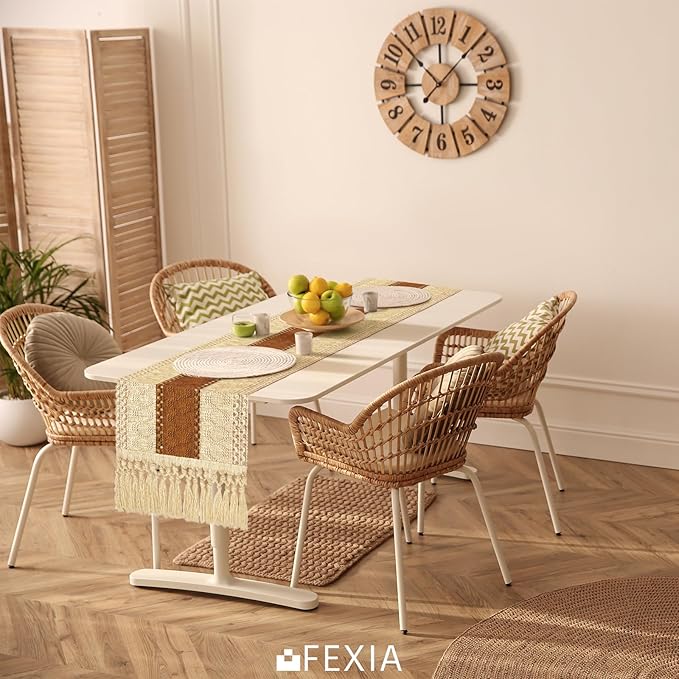 FEXIA Boho Table Runner 48 Inches Long Thanksgiving Decor with Tassels Farmhouse Style for Party Wedding Baby Bridal Shower Dining Decor Middle Brown (12x48 Inches)