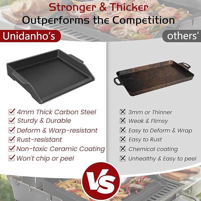 Cast Iron Griddle, Universal Stove Top Flat Griddle Charcoal Gas Grill Pan Insert for Weber Charbroil Nexgrill Replacement Parts Cooking Plate Outdoor Camp Tailgating Teppanyaki Accessory 17" x 13"