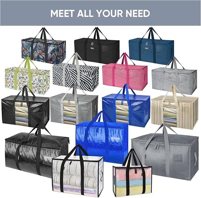 BALEINE 2-Pack Oversized Moving Bags with Reinforced Handles, Heavy-Duty Storage Tote Moving Supplies for Packaging, Camping (Color Stripe, 2-Pack)