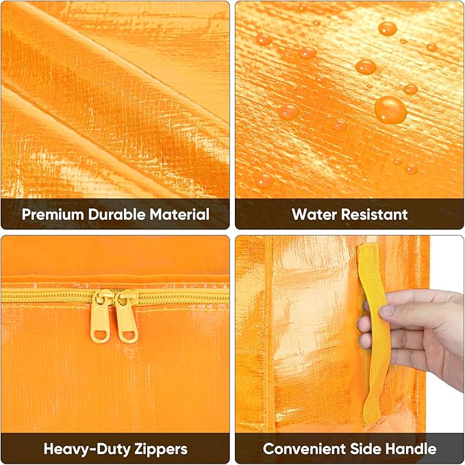 BALEINE 4-Pack Oversized Moving Bags with Reinforced Handles, Heavy-Duty Storage Tote for Clothes, Moving Supplies (Light Yellow, 4-Pack)