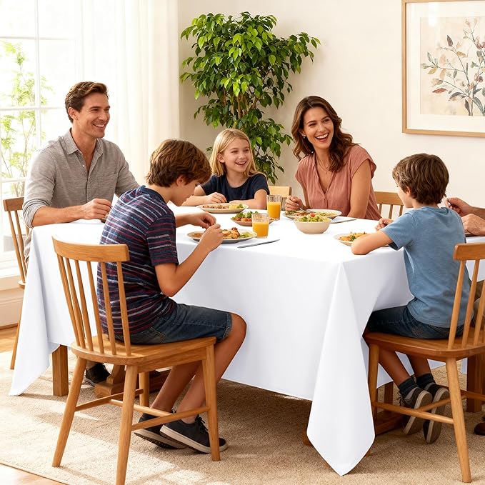 10-Pack White Tablecloths for Rectangle Tables, 60 x 120 Inches, Stain-Resistant Polyester Fabric for 6 Foot Tables - Washable Table Covers for Weddings, Banquets, Birthday, Parties, Events