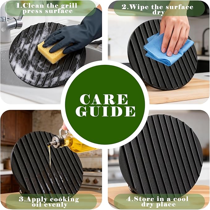 2.2lb Heavy Duty Cast Iron Grill Press, 6.69 inch Smash Burger Press Meat Steak with Wood Handle for Blackstone, Chef, Camp, Panini, Vegetable, Bacon, Sandwich, Nonstick Pan, BBQ, 2 Pack