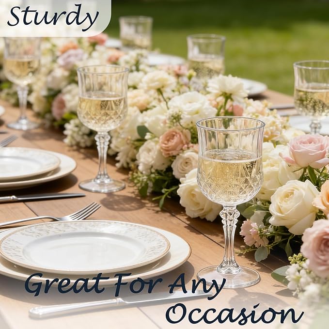 Plastic Wine Glasses, Plastic Goblets Vintage Style Cordial Unbreakable Drinking Glasses, Reusable Drinkware for Wedding Reception, Grand Event Party Supplies,Mother's Day(24, Transparent)