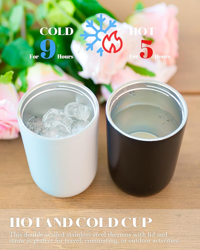 16 oz Insulated Coffee Tumblers, Travel Coffee Tumblers with Straw, Double-Wall Stainless Steel Tumbler, Leak Proof Tumbler, Reusable Cups with Lids for lced and Hot Drinks (Blue)