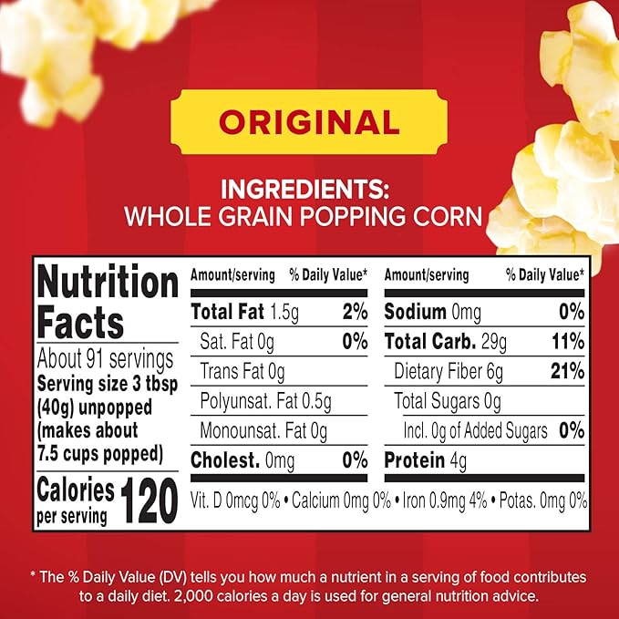 Orville Redenbacher's Gourmet Popcorn Kernels, Original Yellow, 4g Fiber Per Serving, 8 lb.