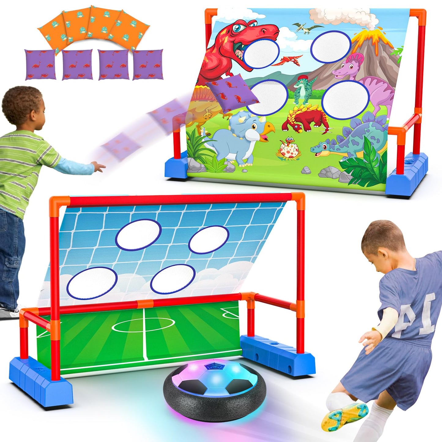 2 Pack Hover Soccer Ball with 8 Pcs Batteries, Air Floating Soccer Toy with LED Lights and Foam Bumper, Indoor Games for Kids 4-8-12, Toys Gifts for 3 4 5 6 7 8 9 Year Old Boys Girls