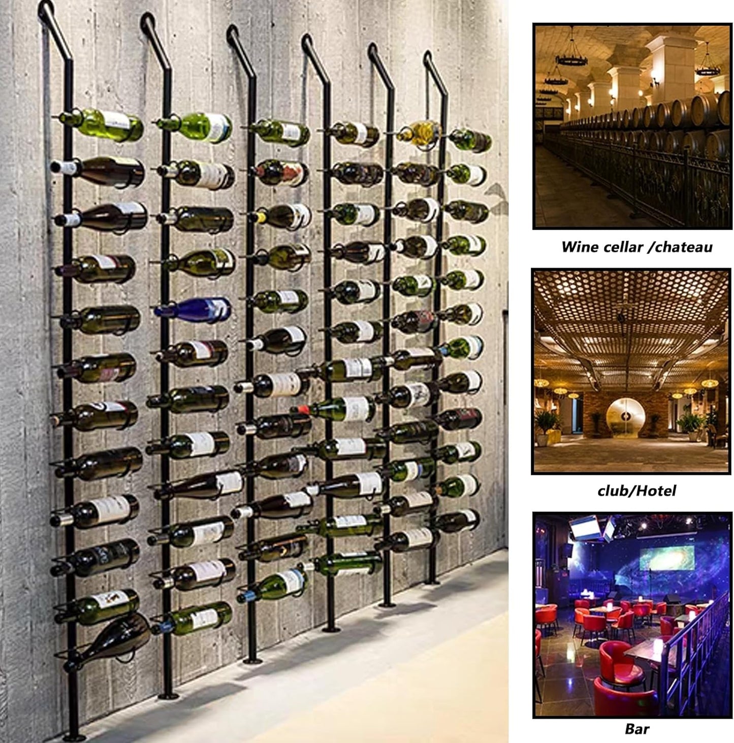 Wine Rack Wall Mounted, 72.8in High Metal Wine Bottle Holder for 12 Bottles, Kitchen Organization and Wine Storage for Commercial Restaurants Pantry Bar Wine Cellar (Gold, six rows-72 Bottles)