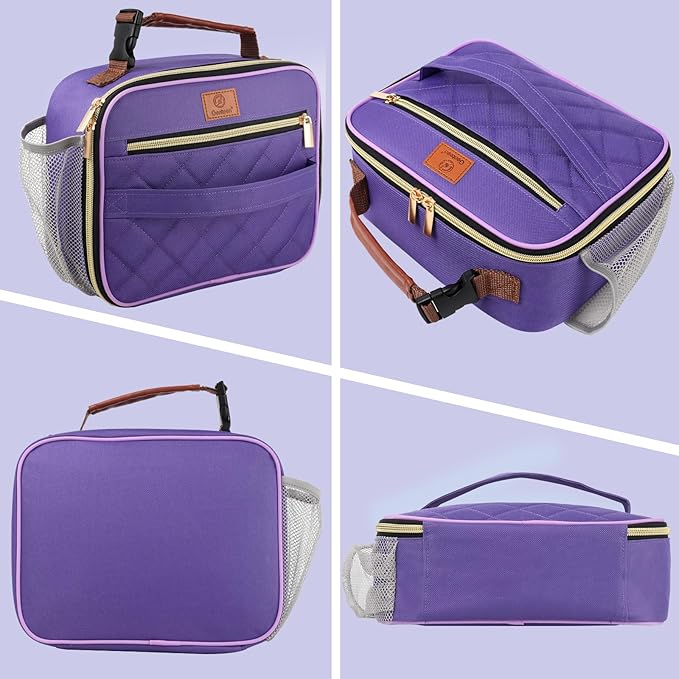 Genteen Lunch Box for Women Adults Girls - Insulated Small LunchBox Reusable, Zip Closure & Buckle Handle, Portable Cooler for Work, School, Travel (Purple)