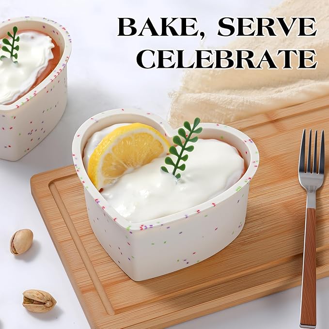 6 Inch Silicone Heart Shaped Cake Pans 2 Pcs Small Heart Cake Pan Set Nonstick Silicone Heart Molds for Baking (Cream)