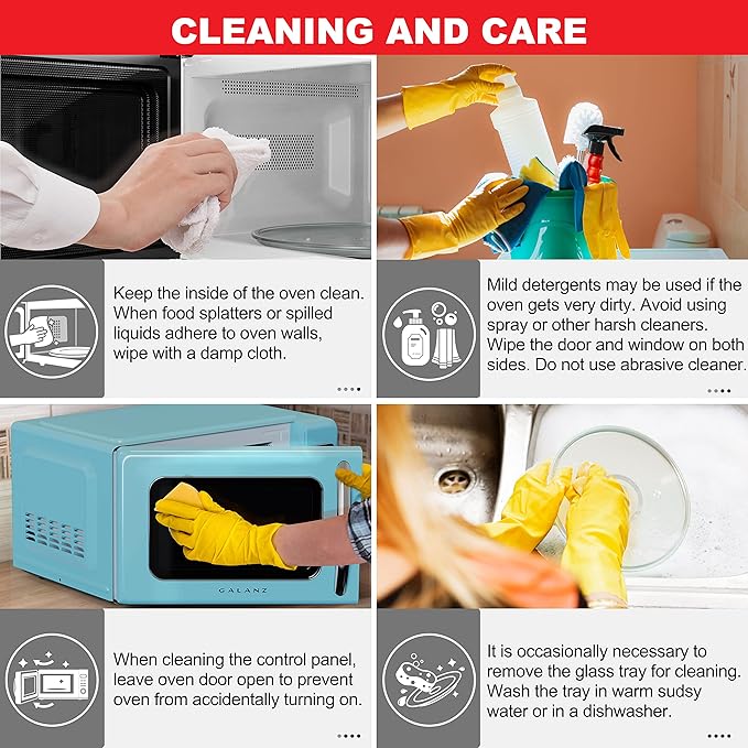 Galanz GLCMKZ11BER10 Retro Countertop Microwave Oven with Auto Cook & Reheat, Defrost, Quick Start Functions, Easy Clean with Glass Turntable, Pull Handle, 1.1 cu ft, Blue