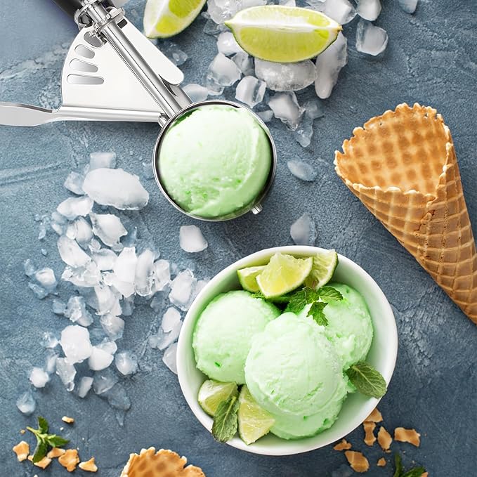 Reallnaive 4 Pcs Release Cookie Scoops Ice Cream Scooper with Trigger Release Portion Scoop Stainless Steel for Portion Control, Baking Food, Cookie Dough (1 oz,Black)
