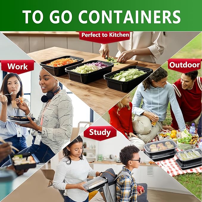 38oz Meal Prep Containers Bulk 48 Set with Forks and Lids - 1 Compartment Food Containers Leakproof Snack Container Reusable Food Storage Containers, Freezer Safe Plastic Lunch Take Out Box