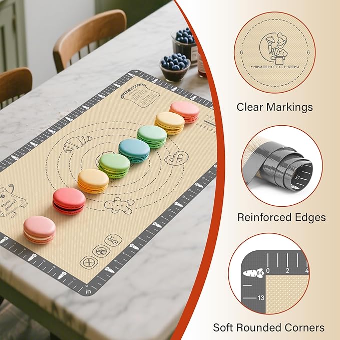 Silicone Baking Mat with Cookie Recipes, Extra Thick Silicone Mat for Baking Macaron, Bread, Pizza, Non Stick Pastry Mat for Dough Rolling Out, Heat Resistant to 480ยฐF for Baker