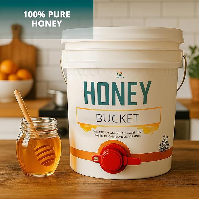 Honey Bucket 5 Gallon Bucket with Spigot White Honey Extractor Equipment, Honey Gate Valve, with Spigot - Food-Grade PP 20L Capacity 4 Pack