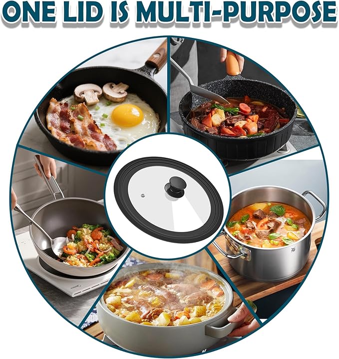 Universal Lid for Pots Pans and Skillets, 8.5&9.5&10.5 inch, Diameter Cookware, Silicone Replacement Pan Lid Pot Lids for Frying Pans, Cast Iron,Tempered Glass Lid