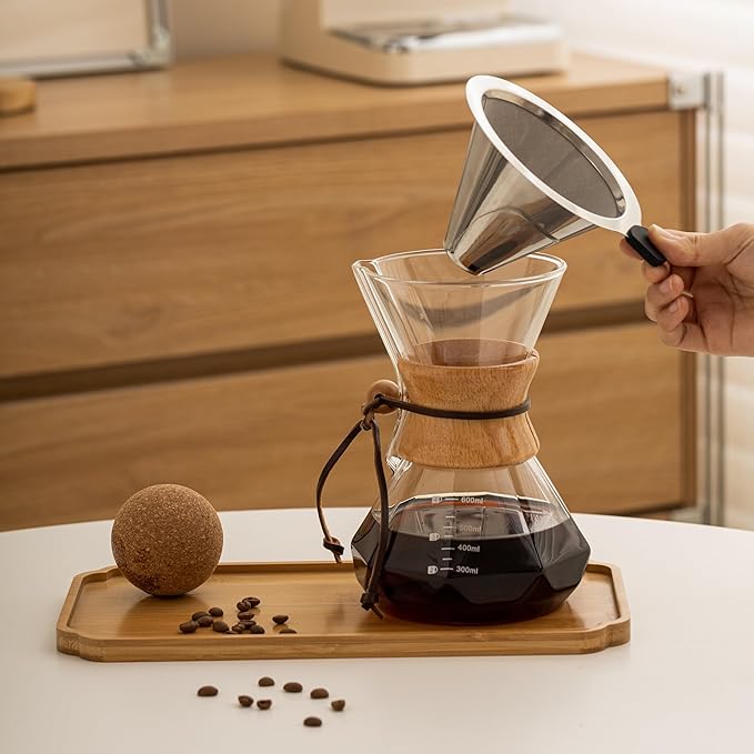 Pour Over Coffee Maker With Wood Sleeve,27oz/800mlPour Over Coffee Dripper,Pour Over Coffee Maker Set With Cork Stopper (27oz/800ml)