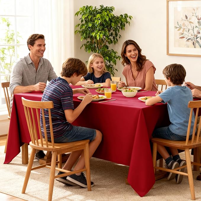6-Pack Red Tablecloths for Rectangle Tables, 90 x 132 Inches, Stain-Resistant Polyester Fabric for 8 Foot Tables - Washable Table Covers for Weddings, Banquets, Birthday Parties, Events
