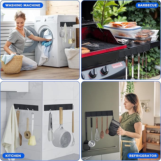 2Pcs Magnetic Key Holder Wall Mount, Magnetic Key Rack Hanger With 6 Hooks For Metal Front Door, Magnetic Utensil Holder For Fridge, Strong Magnet Hanger Hook For Hanging Purse Kitchen Grill Tool Coat