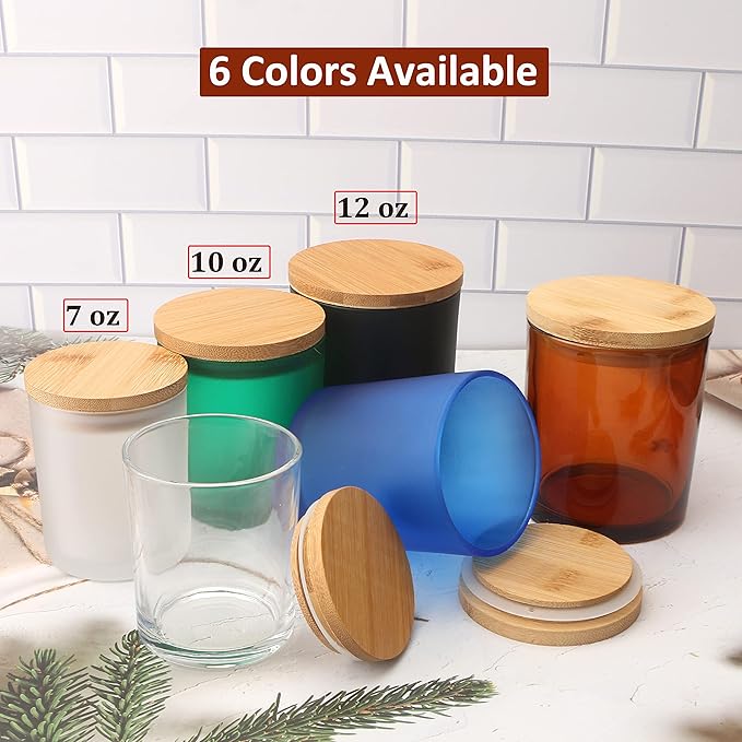 MILIVIXAY 12 Pack 7 OZ Clear Glass Candle Jars with Lids and Candle Making Kits - Bulk Empty Candle Jars for Making Candles - Spice, Powder Containers.