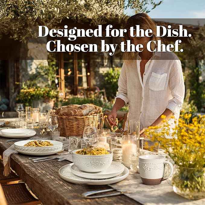 Artena Plates And Bowls Sets, 16 Pieces Dinnerware Sets, Dish Set For 4, Ceramic Kitchen Bowl And Plate Set, Embossed White Dishware Sets, Dishwasher & Microwave Safe (Multiple Patterns) (With Mugs)