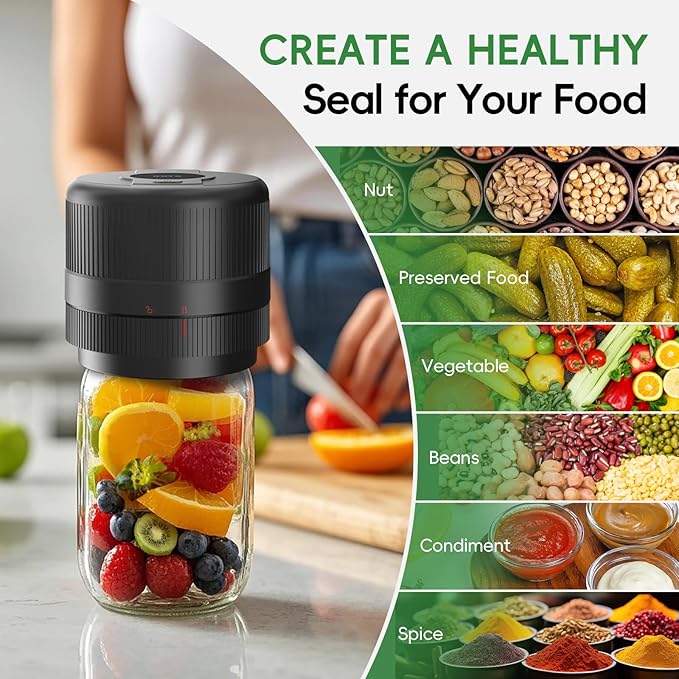 Mason Jar Vacuum Sealer Kit, Electric Sealer for Wide, Regular Mouth Mason Jars, Portable Vacuum Sealer for Jars, Birthday Gift for Her, Gifts for Mom, Grandma