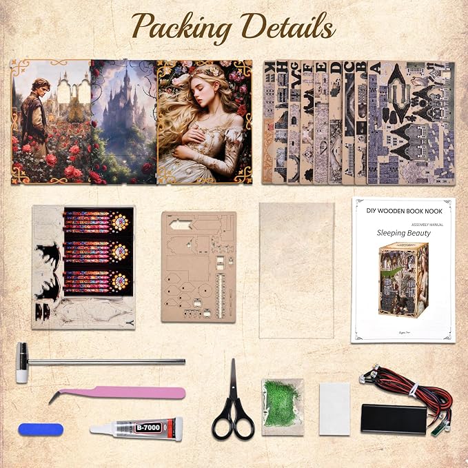 CCCDF Book Nook Kit - DIY Miniature House Dollhouse Kit for Adults and Teens, Booknook Tiny House Bookshelf Decor 3D Wooden Puzzle, Gifts for Family, Friends (Sleeping Beauty)