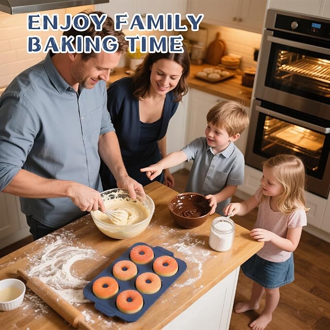 Nonstick Silicone Donut Pan: 3.5 Inch Doughnut Pan with Metal Frame - Silicone Donut Molds for Baking Gluten Free Glazed Vegan Protein Donuts Bagel - for Oven Kitchen - Home Bakers Housewife