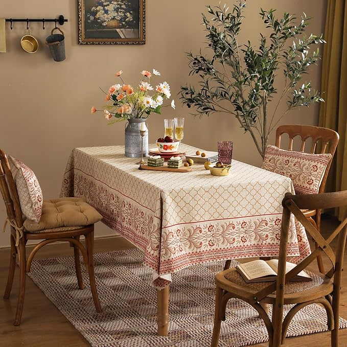ISAENNE Designer Linen Floral Long Rectangle Tablecloth,Pale Yellow Farmhouse Indoor Table Cloth,Durable Decor Tablecloths for Dining Kitchen Thanksgiving Christmas,63"*102"-Chamonix A
