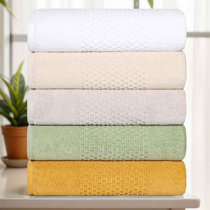 Superior Playa Zero Twist Cotton Medium Weight Towels, for Guest Bath, Bathroom, Shower, Spa, Plush, Quick Dry, Ultra-Soft Towels, Bath Essentials, Waffle Textured, 9 Piece Assorted Towel Set, Gold