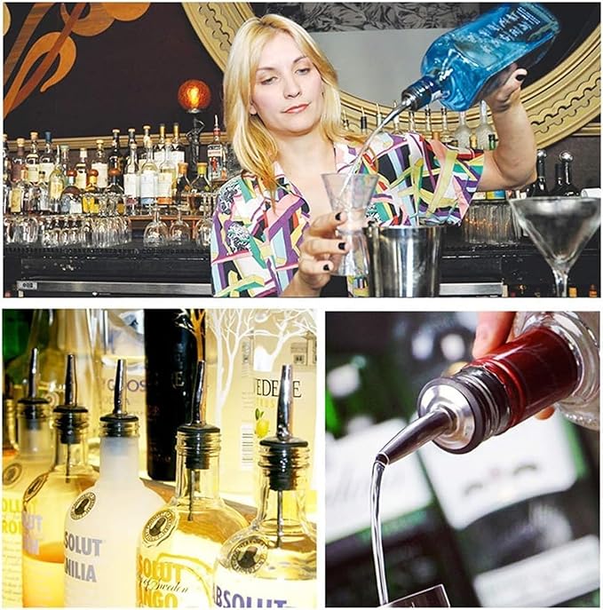 6PCS Bottle Pourer with Adapters, Oil Pourer Spout with Rubber Dust Caps, Stainless Steel Liquor Pour Spout, Speed Pourers for Alcohol, Olive Oil, Bartender Accessories