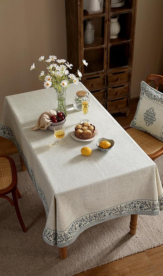 ISAENNE Designer Vintage Linen Elegant Table Cloth Rectangle,Chinoiserie Floral Tablecloth,Durable Decor Tablecloths for Dining Thanksgiving Kitchen Christmas Party,55"*87"-Segerman B