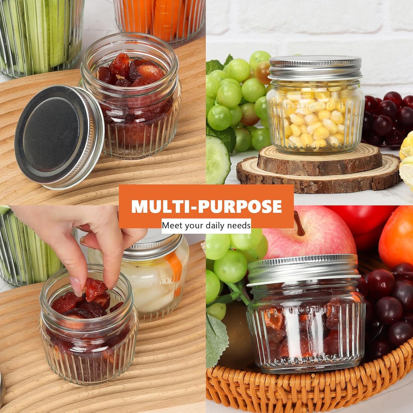 Cehomi Small Glass Mason Jars with Lids - 4 oz Vintage Canning Jars, Pickling Jars for Jelly, Jam, Honey, Pickles, Spice, Essential Preserver for Home Storage and Gifting 8 Pack