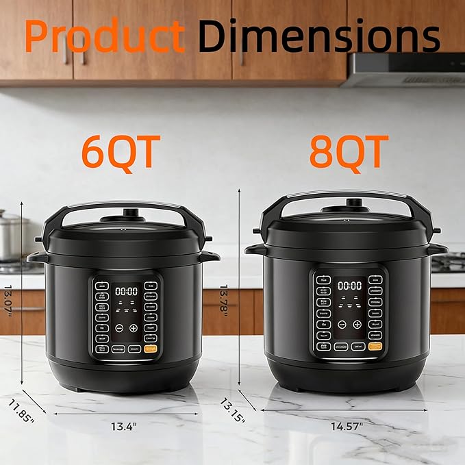HealSmart 8QT Electric Pressure Cooker, 16-in-1 & Non-Stick Stainless Steel Multi Cooker with 12 Presets for Slow Cook, Meat Stew, Steam, Sauté, Canning, Yogurt Maker, Dishwasher Safe, Black