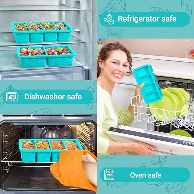 Silicone Freezer Molds for Soup with Lid, 1-Cup & 2-Cup Large Ice Cube Trays Food Storage Containers for Meal Prep, Freeze 500mL/250mL/125mL Portions – 2 Pack