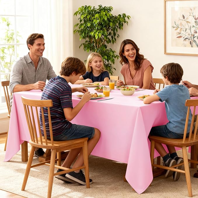 6-Pack Pink Tablecloths for Rectangle Tables, 90 x 132 Inches, Stain-Resistant Polyester Fabric for 8 Foot Tables - Washable Table Covers for Weddings, Banquets, Birthday Parties, Events