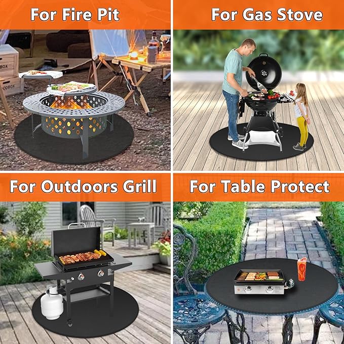 Round Fire Pit Mats for Under Fire Pit Compatible with Solo Stove Bonfire, Accessories Compatible with Solo Stove, 3-Layer Fireproof Esay to Clean Grill Mat Deck Protector, 47in